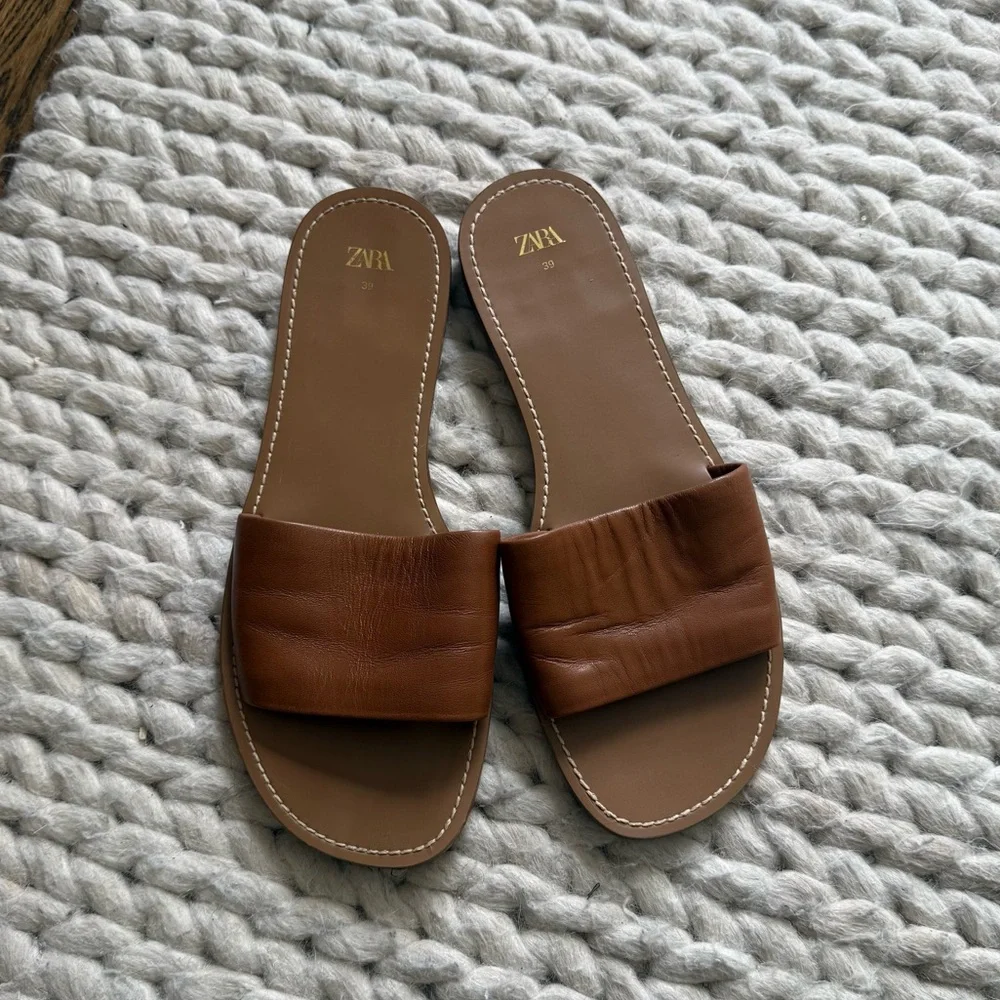 Zara brown leather sandals - Picture 1 of 2